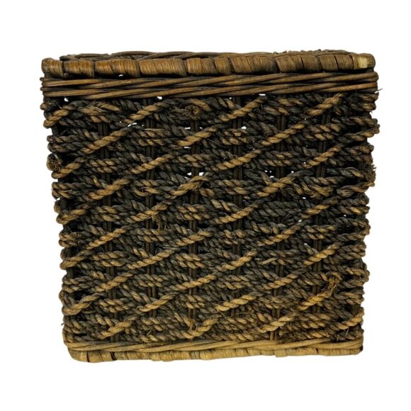 Woven Wicker Tissue Box Cover Holder Brown Square Vertical Bathroom Decor - Picture 4 of 7